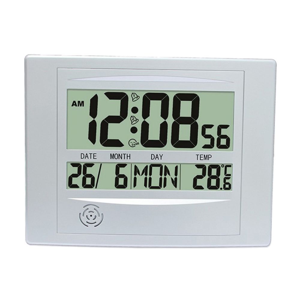 marque generique - grand numérique lcd calendrier réveil température snooze calme horloge argent - Réveil