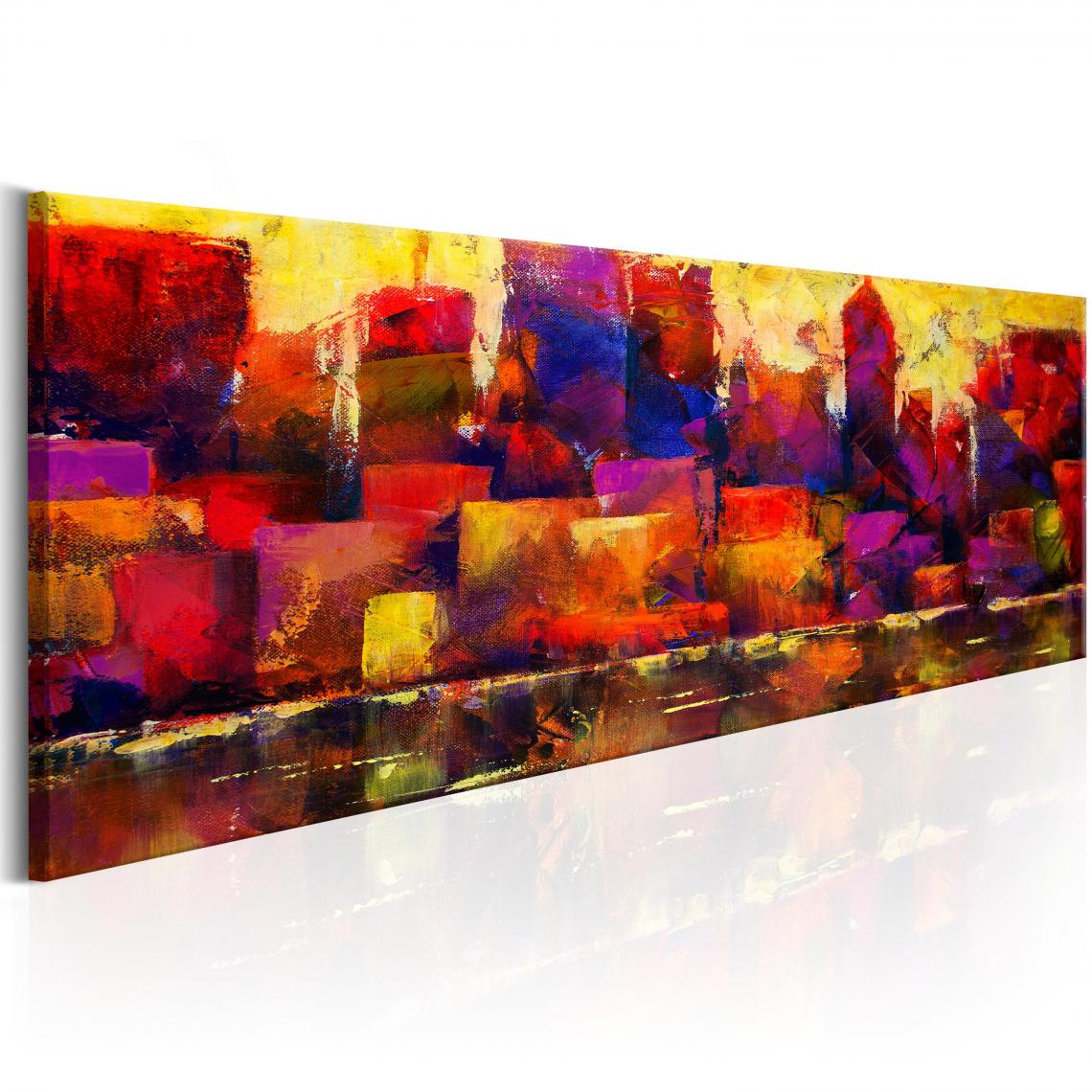 Decoshop26 - Tableau sur toile décoration murale image imprimée cadre en bois à suspendre Horizon de ville coloré 150x50 cm 11_0001832 - Tableaux, peintures