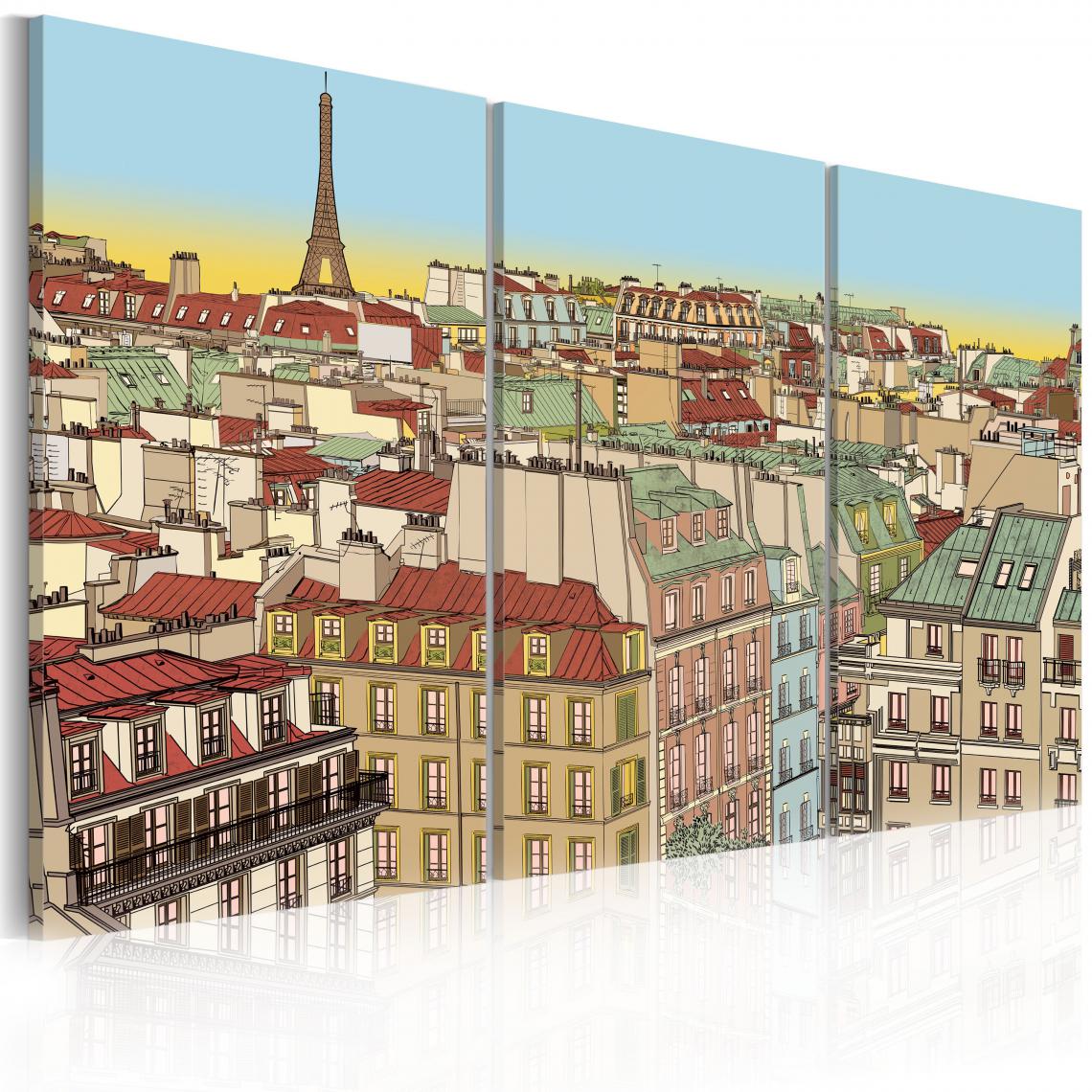 Decoshop26 - Tableau sur toile en 3 panneaux décoration murale image imprimée cadre en bois à suspendre Douce Paris 120x80 cm 11_0008449 - Tableaux, peintures