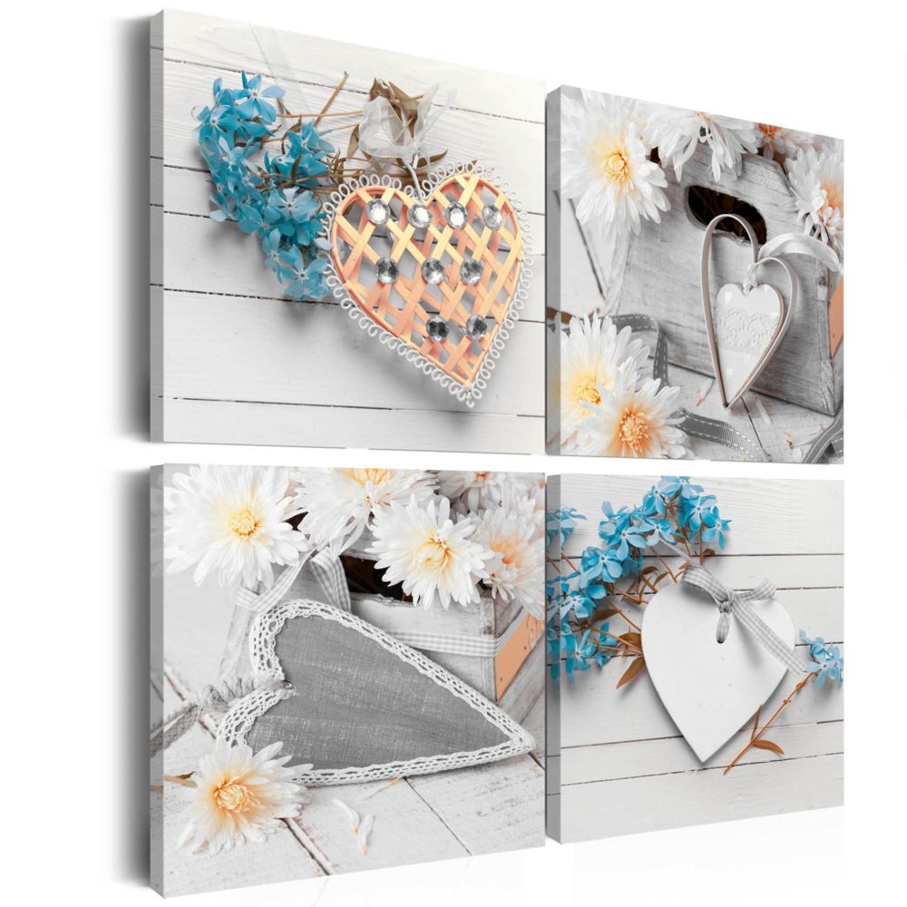 Artgeist - Tableau - Flowers and hearts 60x60 - Tableaux, peintures