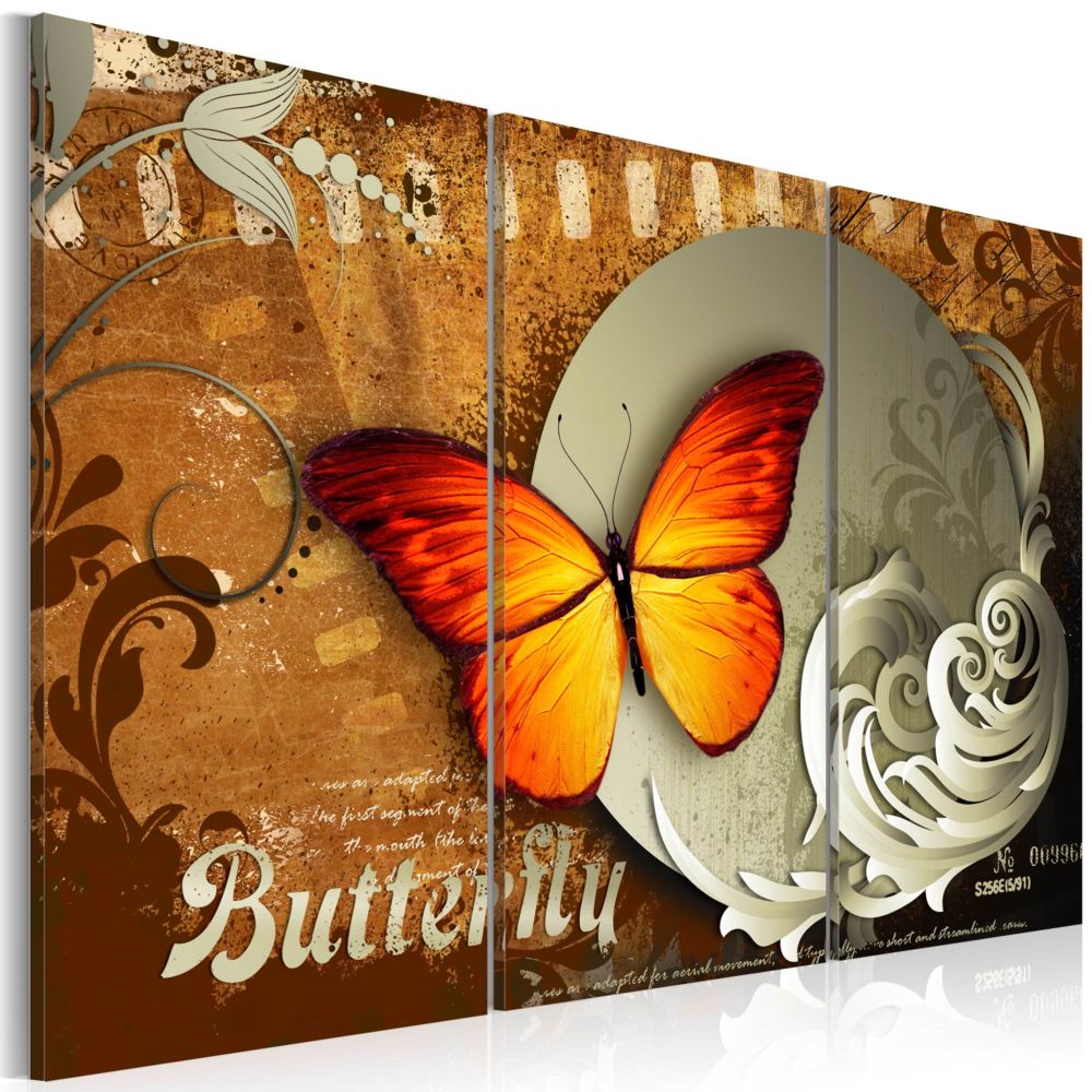 Bimago - Tableau - Fiery butterfly and full moon - Décoration, image, art | Animaux | Insectes | - Tableaux, peintures