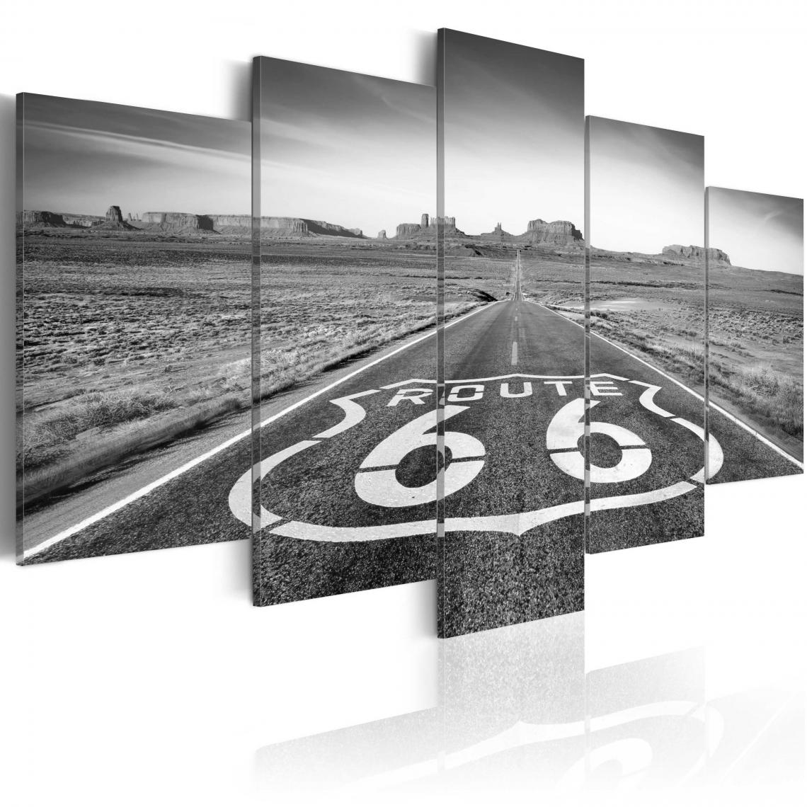 Decoshop26 - Tableau sur toile en 5 panneaux décoration murale image imprimée cadre en bois à suspendre Route 66 - noir et blanc 100x50 cm 11_0008371 - Tableaux, peintures