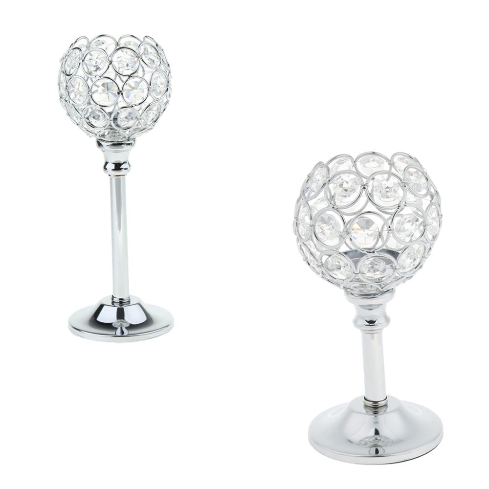 marque generique - 2pcs cristal bougeoir support de lumière de thé chandelier chandelier argent - Bougeoirs, chandeliers