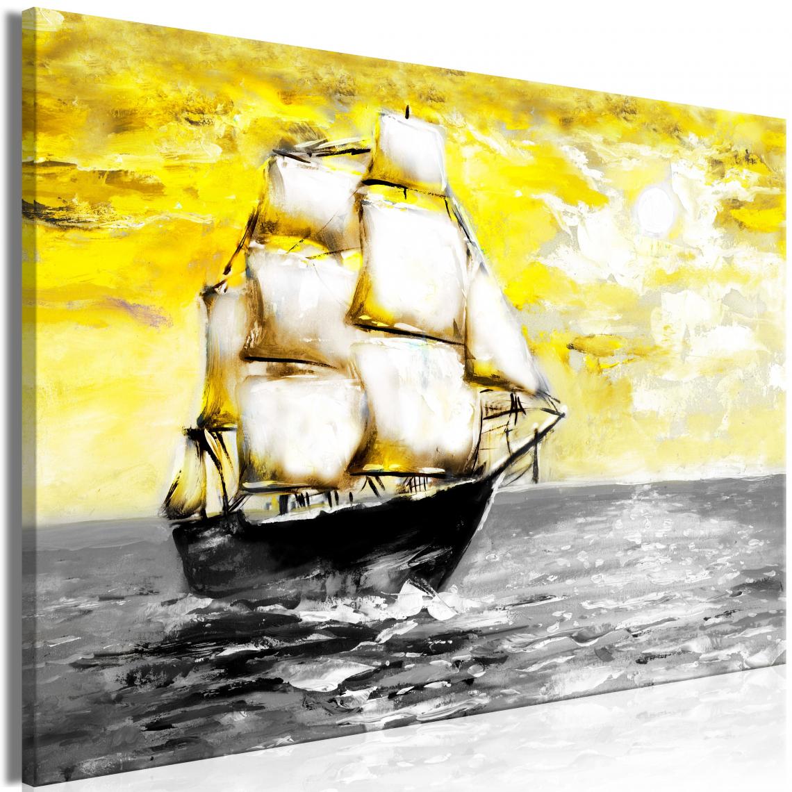 Decoshop26 - Tableau sur toile décoration murale image imprimée cadre en bois à suspendre Croisière printanière (1 partie) Large jaune 120x80 cm 11_0007077 - Tableaux, peintures