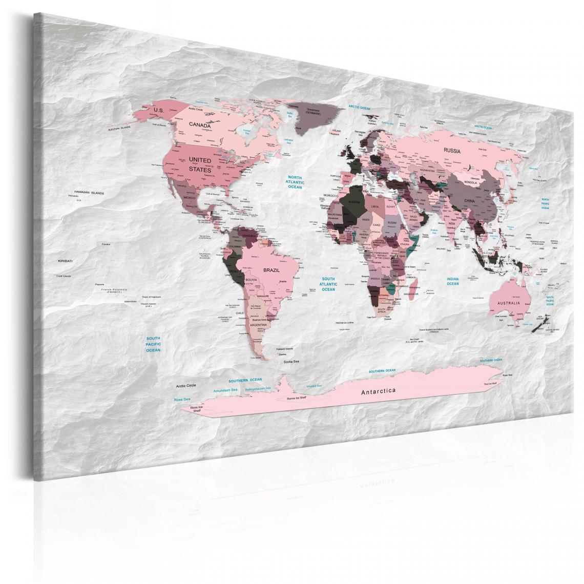 Decoshop26 - Tableau sur toile décoration murale image imprimée cadre en bois à suspendre Carte du monde : Continents roses 60x40 cm 11_0004417 - Tableaux, peintures