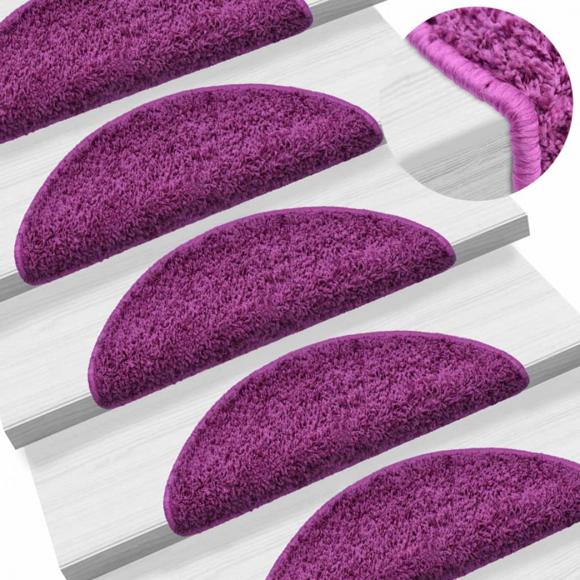 Decoshop26 - 15 tapis d'escalier violet avec bandes adhésives 56 x 20 cm DEC023565 - Tapis