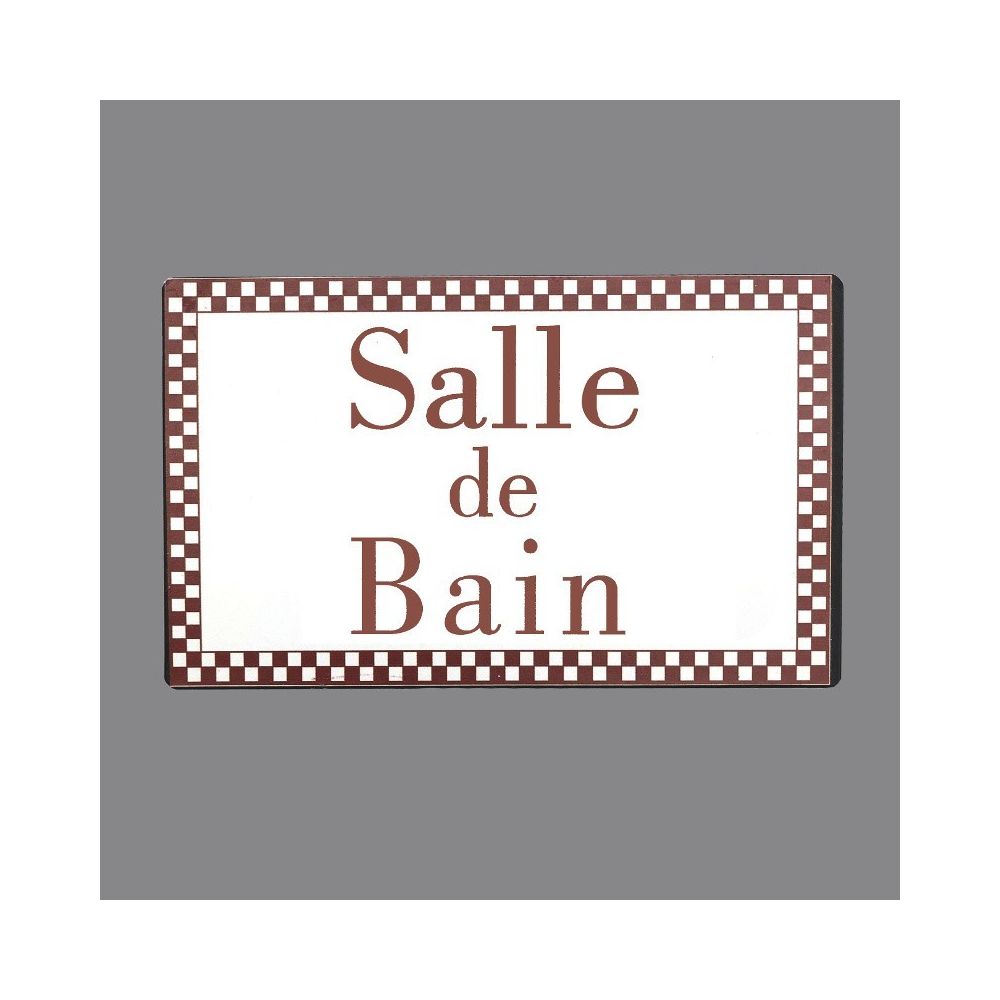 Chemin De Campagne - Plaque de Porte Salle de Bain Fer Blanc Entourage Vichy Bordeaux Rectangulaire 15 cm - Objets déco
