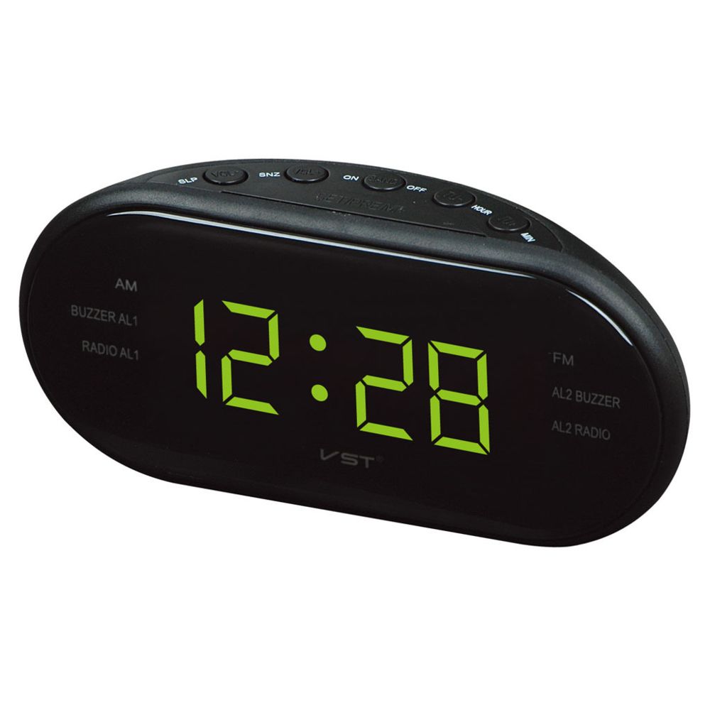 marque generique - l'horloge d'affichage à LED numérique am fm radio-réveil avec double alarme eu jaune - Réveil