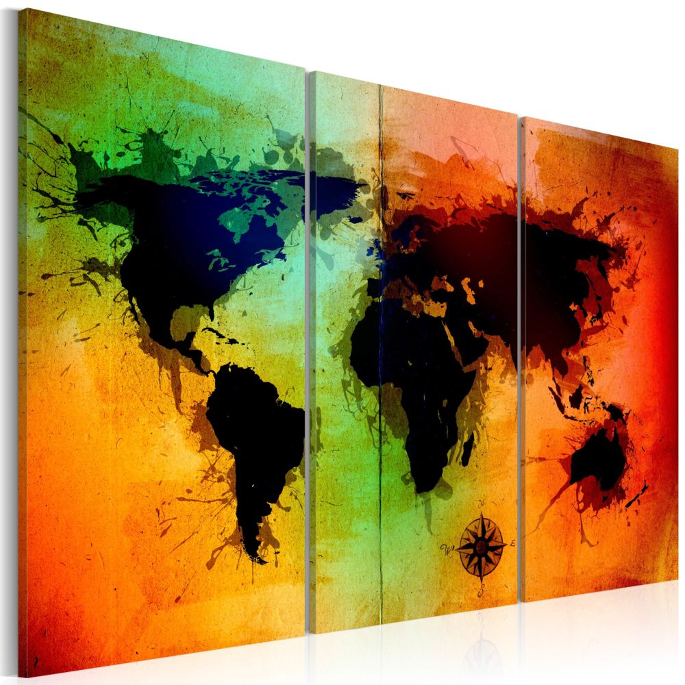 Bimago - Tableau | Terres noires | 120x80 | Cartes du monde | triptyque | | - Tableaux, peintures