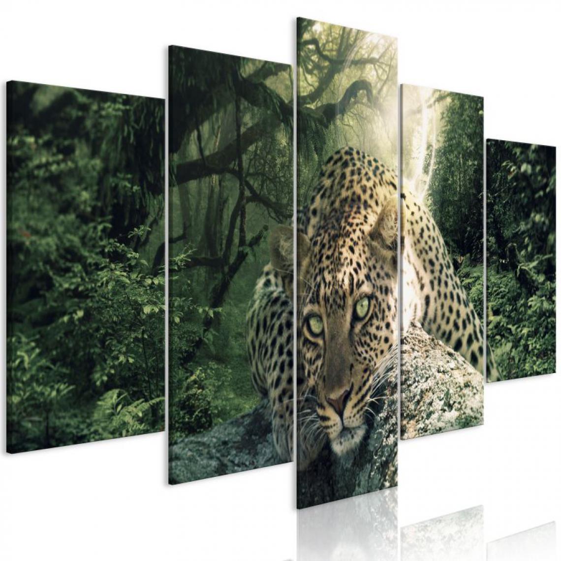 Artgeist - Tableau - Leopard Lying (5 Parts) Wide Pale Green .Taille : 100x50 - Tableaux, peintures