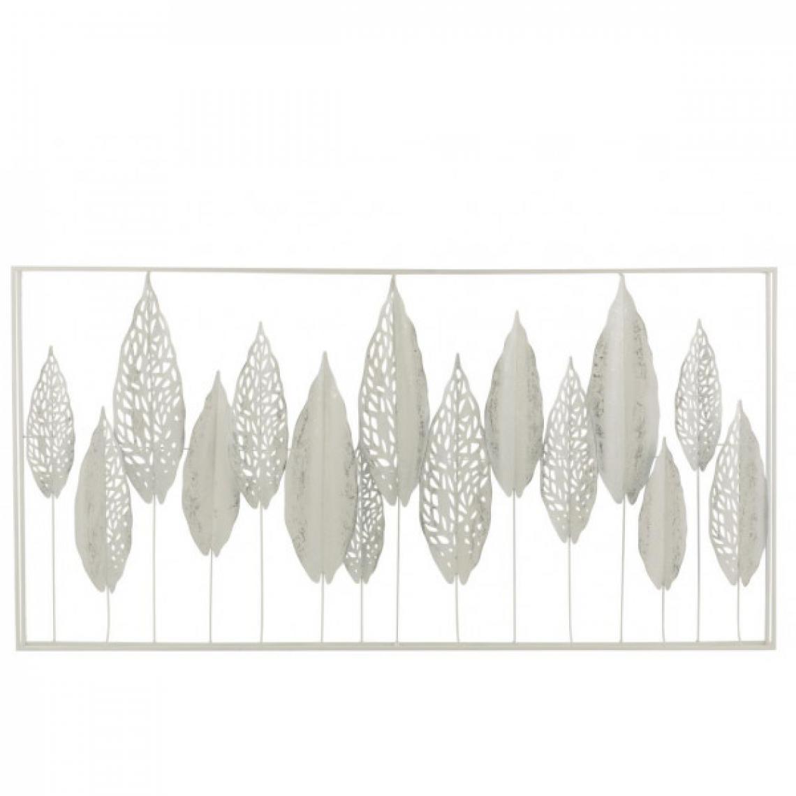 Dansmamaison - Decoration Murale Feuilles Metal Blanc - L 135 x l 69 x H 7 cm - Objets déco