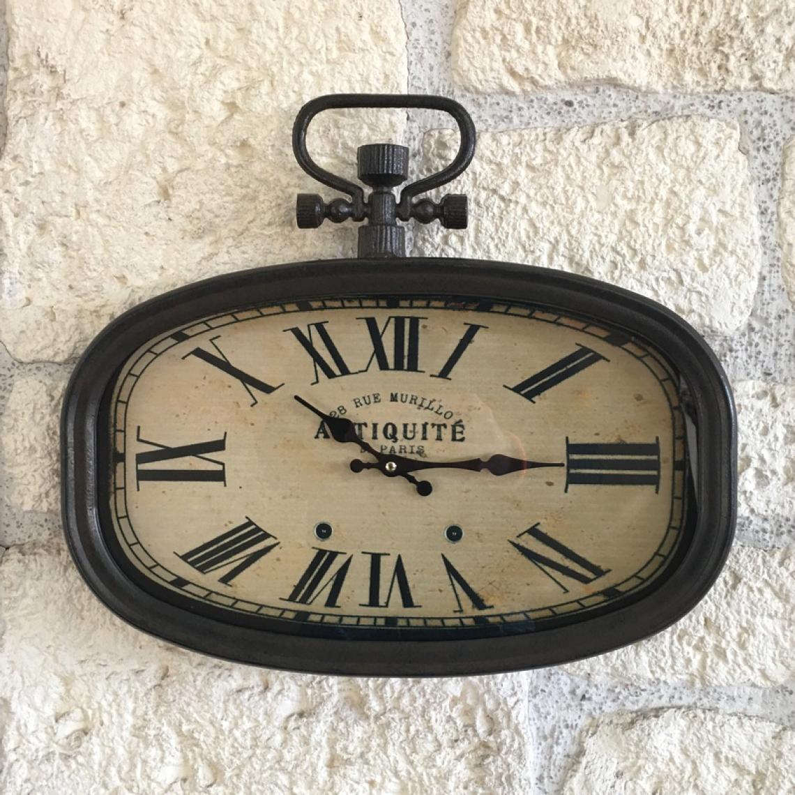 L'Originale Deco - Horloge Gousset Industrielle de Gare Murale Style Ancienne Verre Fer 45 cm x 40 cm - Horloges, pendules