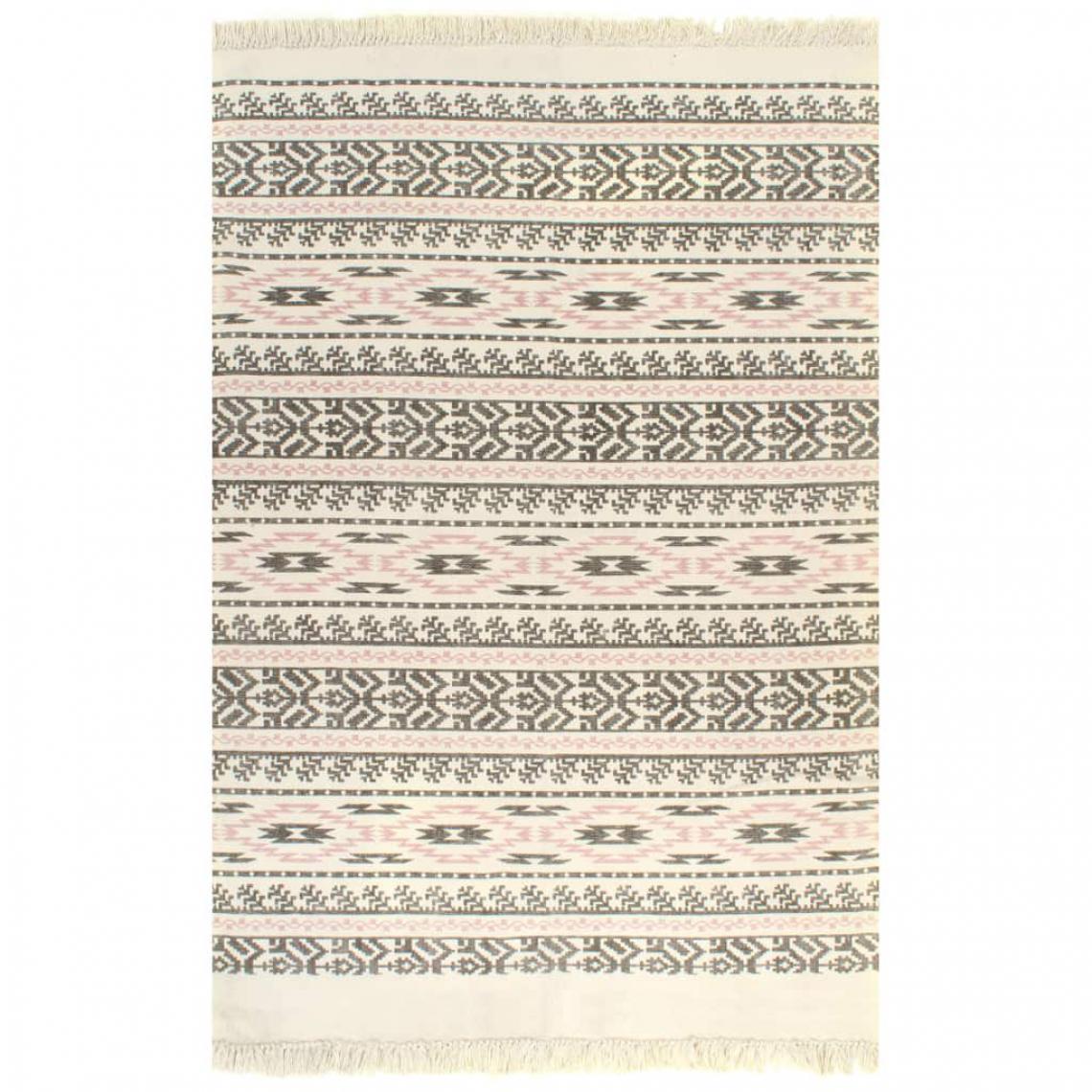 Icaverne - Chic Décorations serie Bandar Seri Begawan Tapis Kilim Coton 160 x 230 cm avec motif Gris/rose - Tapis
