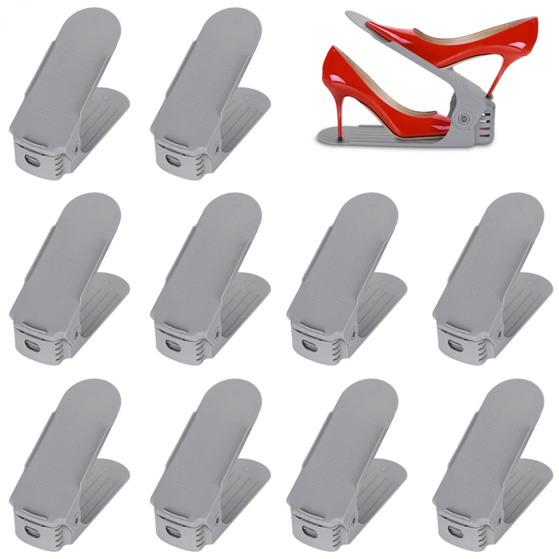 Einfeben - 10X porte-chaussures étagère à chaussures réglable étagères à chaussures ensemble réglable empileur de chaussures gris - Rangements à chaussures